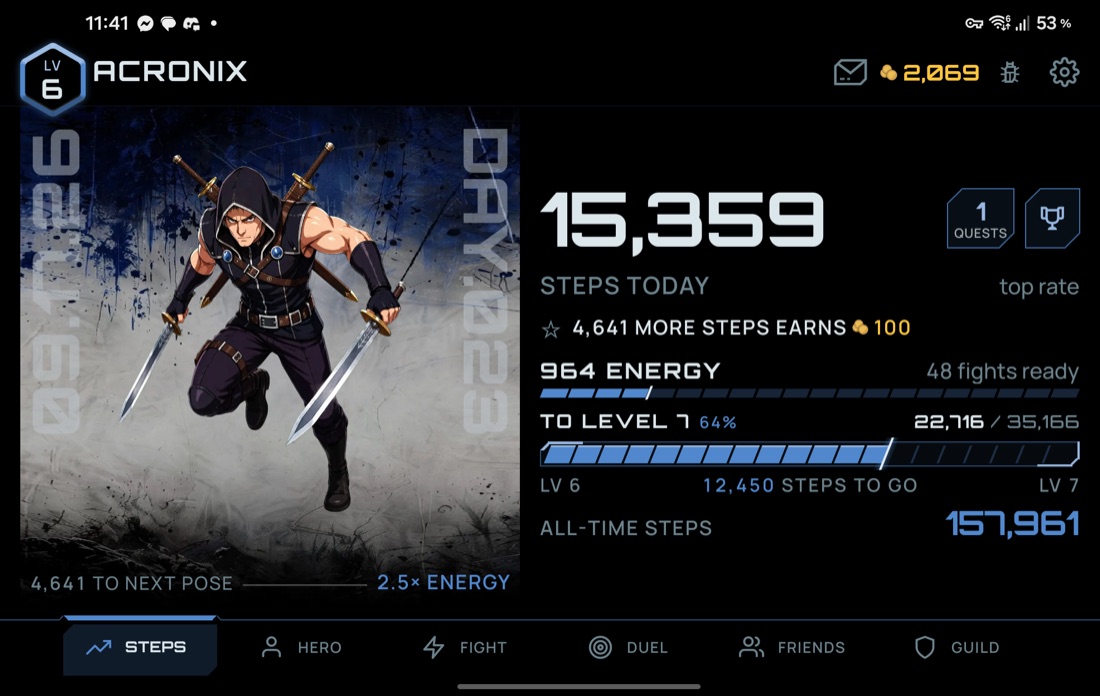 The same tab on the cover screen turned sideways, the figure beside the readouts